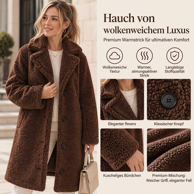 📢🎉50%Rabatt!!!🛍️✨ Warmer Plüsch-Knopfleisten-Lapellenmantel für Damen