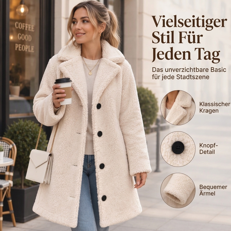 📢🎉50%Rabatt!!!🛍️✨ Warmer Plüsch-Knopfleisten-Lapellenmantel für Damen