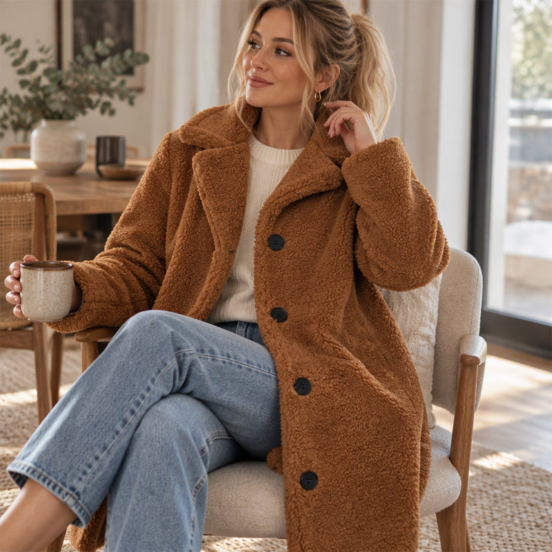 📢🎉50%Rabatt!!!🛍️✨ Warmer Plüsch-Knopfleisten-Lapellenmantel für Damen
