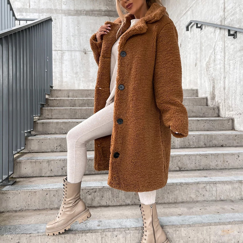 📢🎉50%Rabatt!!!🛍️✨ Warmer Plüsch-Knopfleisten-Lapellenmantel für Damen