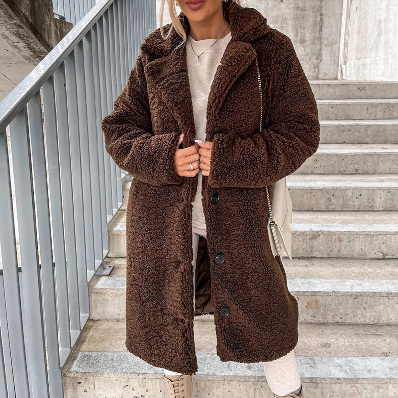 📢🎉50%Rabatt!!!🛍️✨ Warmer Plüsch-Knopfleisten-Lapellenmantel für Damen