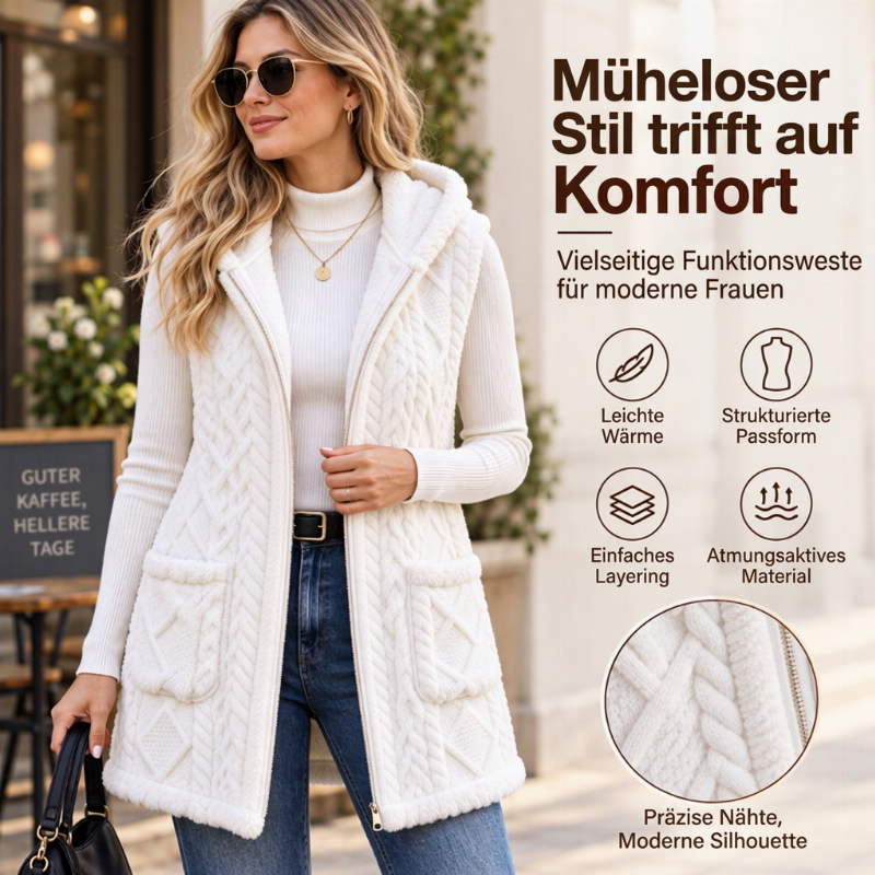 Bequeme zweiseitige, flauschige Kapuzenweste für Damen